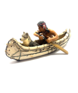 Vintage Native American Indian W/ Dog/Wolf Rowing 9&quot; Canoe 4 Piece Lot F... - $915.15 MXN