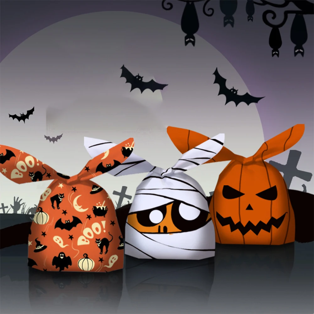 House Home 25/50pcs Halloween Candy Bags Pumpkin Decorative Cute Bag Biscuit Sce - £19.57 GBP