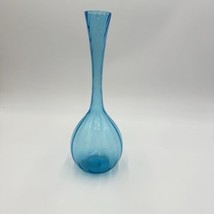 Vintage Swedish Art Glass Flower Bud Aqua Blue Bulb Glass Vase 10” Swirl - $58.50