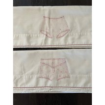 Vintage Set Of Hand Embroidered Pantaloon Print Standard Pillowcases - £14.89 GBP