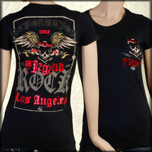 Motor City Legends Skull Angel Wing Red Foil Rock Biker Women T-Shirt Blue S - £20.59 GBP