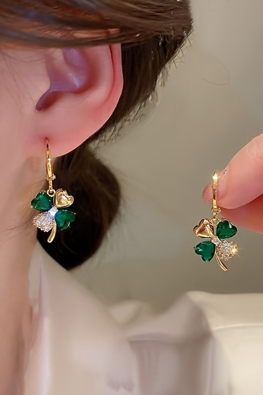 Gold Gorgeous Gem St. Patricks 4-leaf Clover Earrings Item image 2