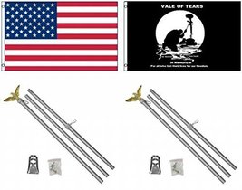 3&#39;x5&#39; Us American And Pow Mia Vale Of Tears Polyester Flags And Two 6&#39; Aluminum - $54.88