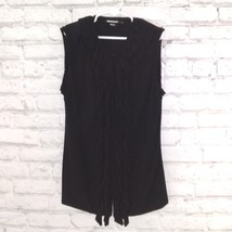 DKNY Blouse Womens Small S Black Ruffled V-Neck Sleeveless Hook &amp; Eye Front - $19.99