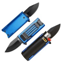 Munetoshi Mini Spring Assisted Knife Lighter Holder Case and Belt Clip 1.95&quot; Bla - £5.81 GBP