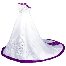 Arrival White And Purple Sweetheart Strapless Embroidered Wedding Dresses Long S - £143.05 GBP