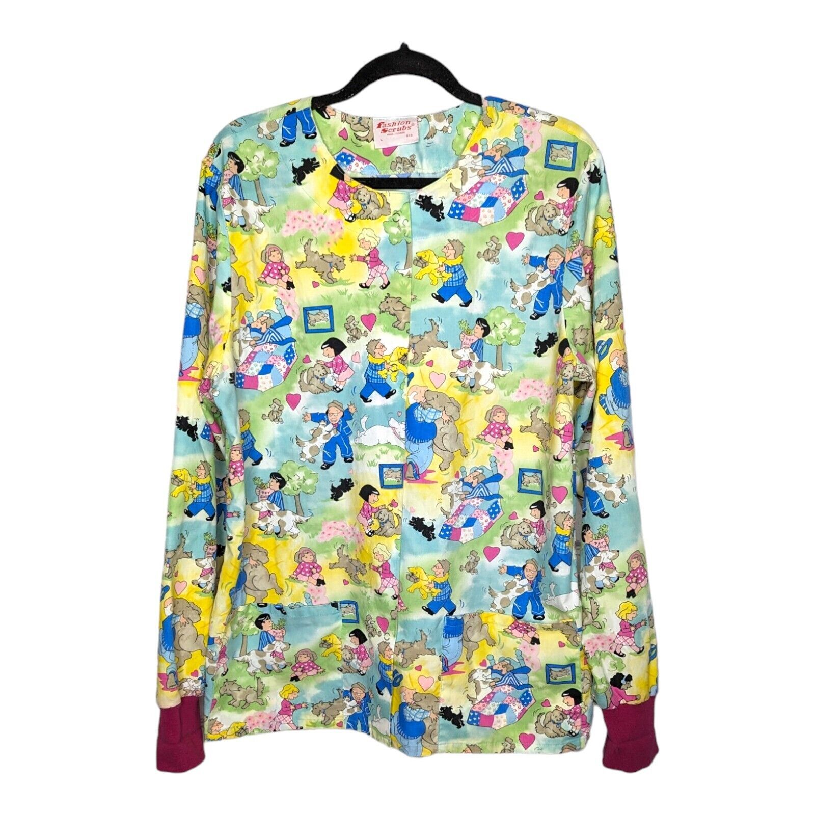 Pet Shop Scrubs Top Size Large Dogs Pets in the Park Blue Green Yellow U... - $6.92