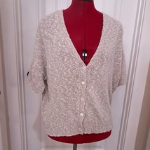 Eileen Fisher short sleeve cardigan sweater sz M MEDIUM tan brown linen ... - $55.82 CAD