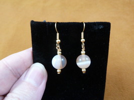 (EE396-20) round 10mm white orange Agate gemstone bead gold tone dangle earrings - £11.19 GBP