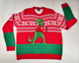 33 Degrees Red Green Ugly Christmas Sweater  Snowflakes and Dinosaur Mens XXL - £31.96 GBP