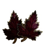 Vintage Double Red Maple Leaf  Enamel Brooch Pin Estate Jewelry Gold Tone - £11.89 GBP