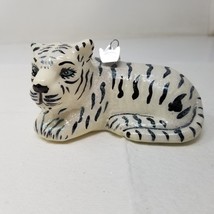 White Tiger Christmas Ornament Glass KSA Glitter Black Stripes Vintage - $15.15