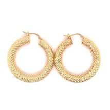 Etched Hoop Earrings REAL SOLID 14 k Yellow Gold 7.2 g - £561.46 GBP