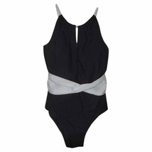 New Anthropologie High-Neck One-Piece Plunge Swimsuit B&amp;W Small Ruched W... - £35.97 GBP