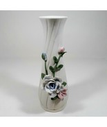 Studio Art Pottery Small 7&quot; Ceramic Vase Ivory White Roses Flower Flute ... - $9.70