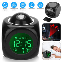 LED Projection Alarm Clock Weather Thermometer Digital Snooze Voice Temp... - $25.64