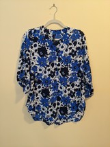 Kay Celine Women&#39;s Tunic Blouse Size Small Blue Black White Floral  3/4 ... - £11.21 GBP