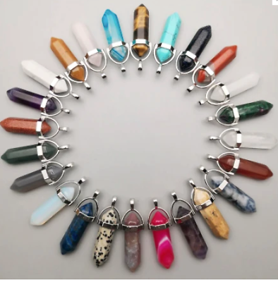 24 PACK ASSORTED 1 1/2" WIRE WRAPPED RK032 NECKLACE PENDANTS  jewelry crystals