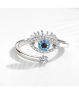 Genuine 925 Sterling Silver Vintage Blue Crystal Eye Adjustable Ring - F... - £17.37 GBP