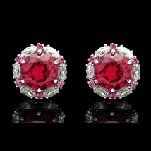2CT Red Ruby Halo Marquise Simulated Diamond Stud Earrings 14k White Gold Plated - £98.02 GBP
