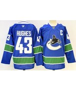 Men&#39;s Quinn Hughes Blue Jersey Vancouver Canucks Uniform - $1,159.34 MXN