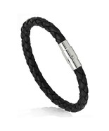 BLACK FAUX LEATHER BRACELET w MAGNETIC METAL CLASP Braided Surfer Cord M... - $73.32 MXN