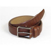 Men Brown Genuine Leather Belt PIERO ROSSI Turkey Soft Full Grain #Brown line image 5