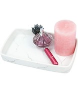Vanity Decorative Tray 10&quot;x6&quot; Matte Finish Resin Sparkling Crystals WHIT... - £17.90 GBP