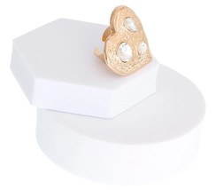 Fashion Women Clear Crystal Gold Plated Hammered Heart Adjustable Cocktail Ring - $24.50