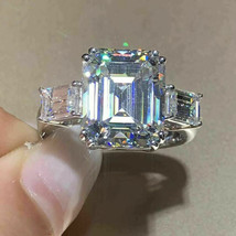 3.00 Kt Smaragdschliff D/VVS1 Diamant Drei-Stein-Verlobungsring 14K Weißgold FN - £137.93 GBP