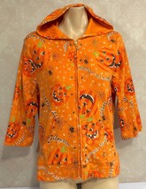 Onque Casuals Orange Womens Hoodie Light Sweatshirt Happy Halloween Pumpkin - £13.57 GBP