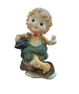 Boy With Satchel Bag Green Overalls With Dog And Bird - $433.33 MXN