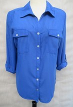 Kim Rogers Roll-tab-sleeve blouse Med blue PL - $14.00