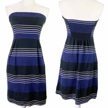 Old Navy Strapless Dress Ruched Dress 4 Linen Blend Blue New - £27.46 GBP