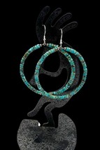 Santo Domingo Sterling Kingman Turquoise Heishi Bead Hoop Dangle Earrings - £94.42 GBP