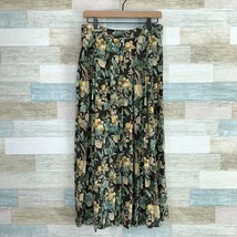 J Crew Vintage 90s Pure Silk Pleated Maxi Skirt Green Brown Floral Women... - $118.79