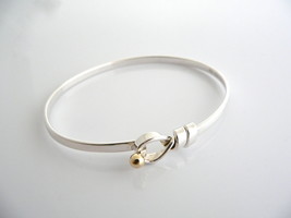 Tiffany &amp; Co Silver 18K Gold Love Knot Hook Bangle Bracelet Interlocking Gift - £314.79 GBP