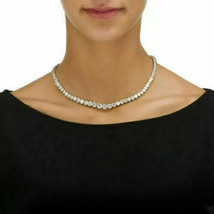 14K White Gold Over 25.00 Ct Round Cut Simulated Diamond Tennis Women&#39;s Necklace - £178.60 GBP