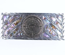 Vintage Mexican Sterling/mother of pearl aztec calendar belt buckle - $93.56