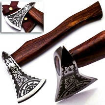 Custom Hand Forged Etched Carbon Steel Axe with Sheath | Rose Wood Handle - £77.97 GBP
