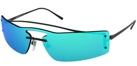 $390 Prada Rectangular Shield Sunglasses Blue Mirror Black Frame Lightwe... - $170.78