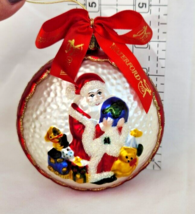 Waterford Glass Christmas Ornament with Ribbon Glitter Santa Holding Globe Toys - £12.50 GBP