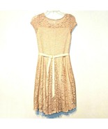 Girls Just Kids Beige Dress Lace With Sparkly Ribbon Belt Size 16 - £12.87 GBP