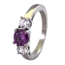 February Birthstone Ring Womens Purple Cubic Zirconia S-Steel Band Sizes 3-10 - £18.18 GBP