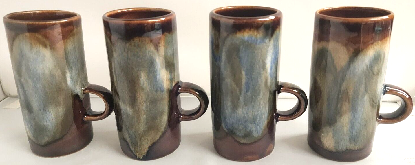 Primary image for Caffe D'Vita Espresso Demitasse 4 Mugs Cups Ceramic Drip Glazed Hand Painted VTG