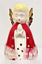 Vintage Christmas Blonde Angel w Flocking &amp; Lace Figurine 4&quot; Japan - $26.24