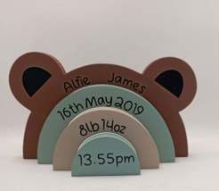Bear rainbow stacker for the nursery, personalised, baby boy, baby girl. - £18.28 GBP