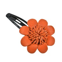 Stylish and Chic Bright Orange Flower Genuine Leather Barrette Hair Clip - £8.50 GBP