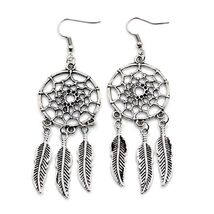 DREAM CATCHER EARRINGS 3.5" Drop Dangle Metal Feather Stainless Steel Ea... - $3.95