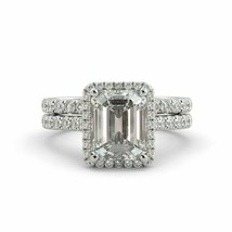 Emerald Cut 2.85Ct Diamond Engagement Wedding Ring Set 14k White Gold in Size 5 - £214.36 GBP